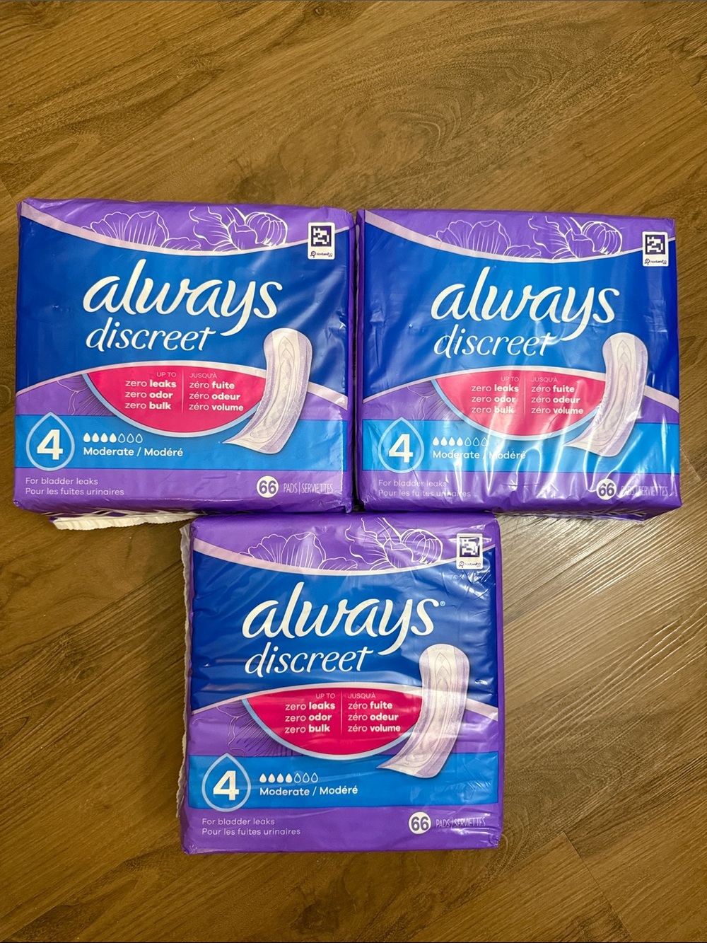 NEW Always Discreet Incontinence Pads 4, Bladder Leaks, & Postpartum 66ct Bundle